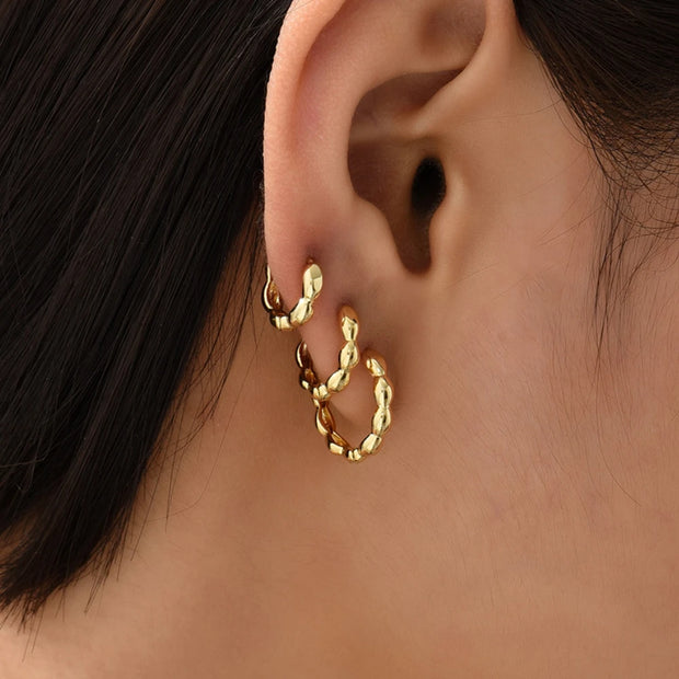 3 pairs Gold Twisted Chain Huggies - Beautiful Jewellery